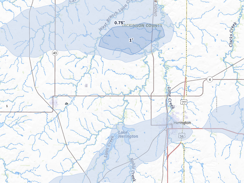 NEXRAD radar-signature map of the hail storm over Herington, KS on Mar 6, 2026