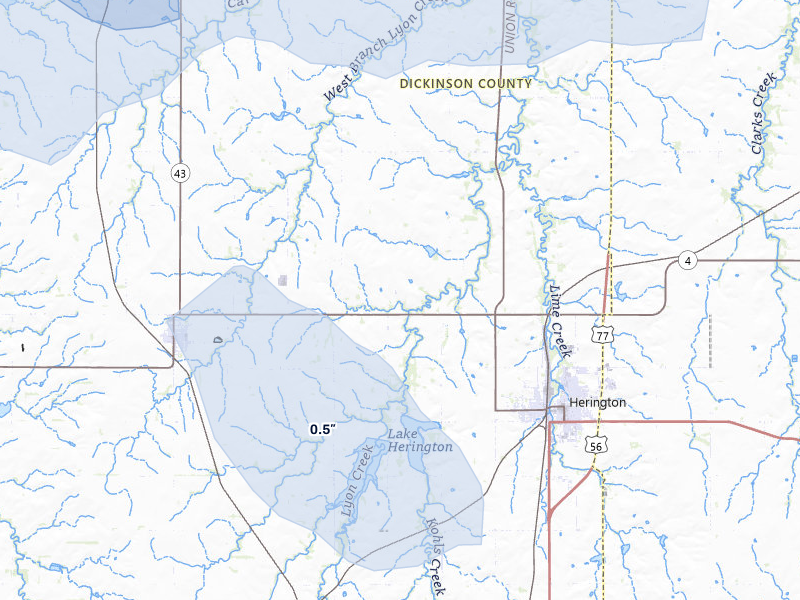 NEXRAD radar-signature map of the hail storm over Herington, KS on May 17, 2026