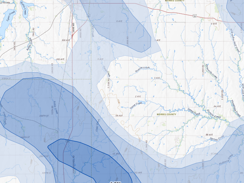 NEXRAD radar-signature map of the hail storm over Herington, KS on Aug 6, 2026