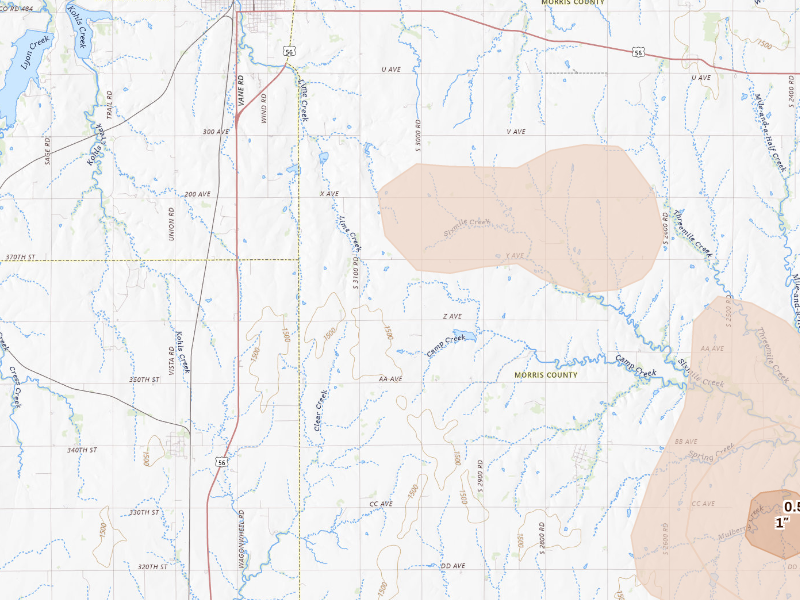 Radar-estimated hail-size map of the storm over Herington, KS