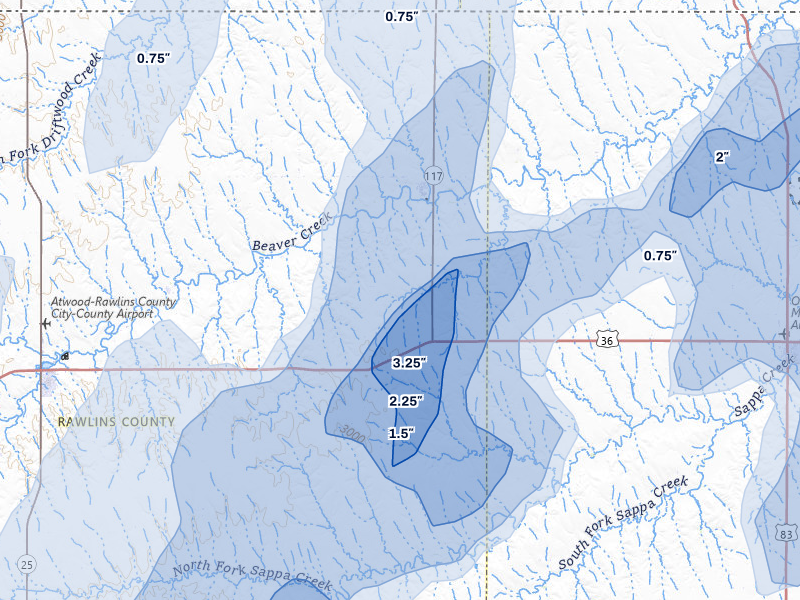 NEXRAD radar-signature map of the hail storm over Herndon, KS on May 29, 2026