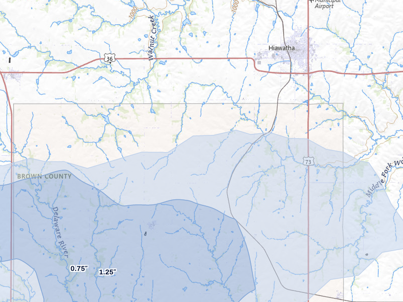 NEXRAD radar-signature map of the hail storm over Hiawatha, KS on Aug 15, 2026