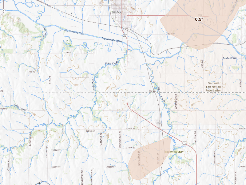 Radar-estimated hail-size map of the storm over Hiawatha, KS