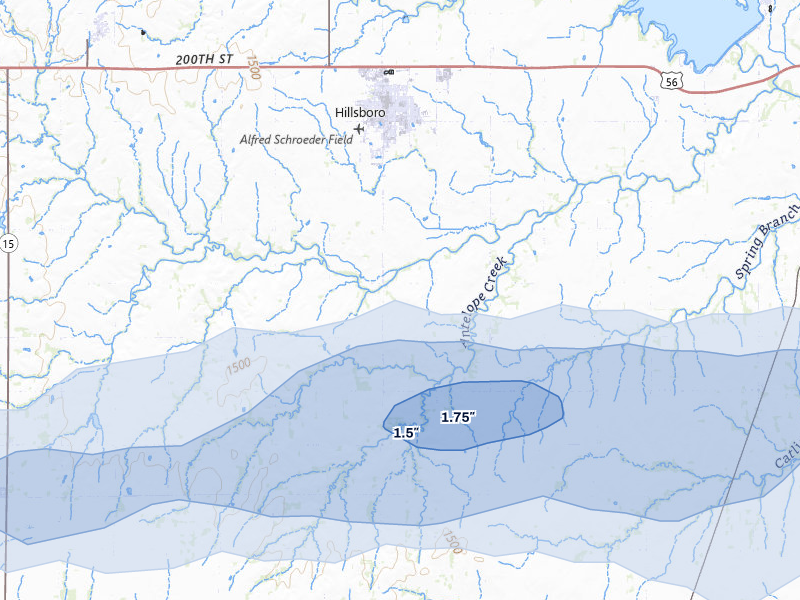 NEXRAD radar-signature map of the hail storm over Hillsboro, KS on Mar 1, 2026