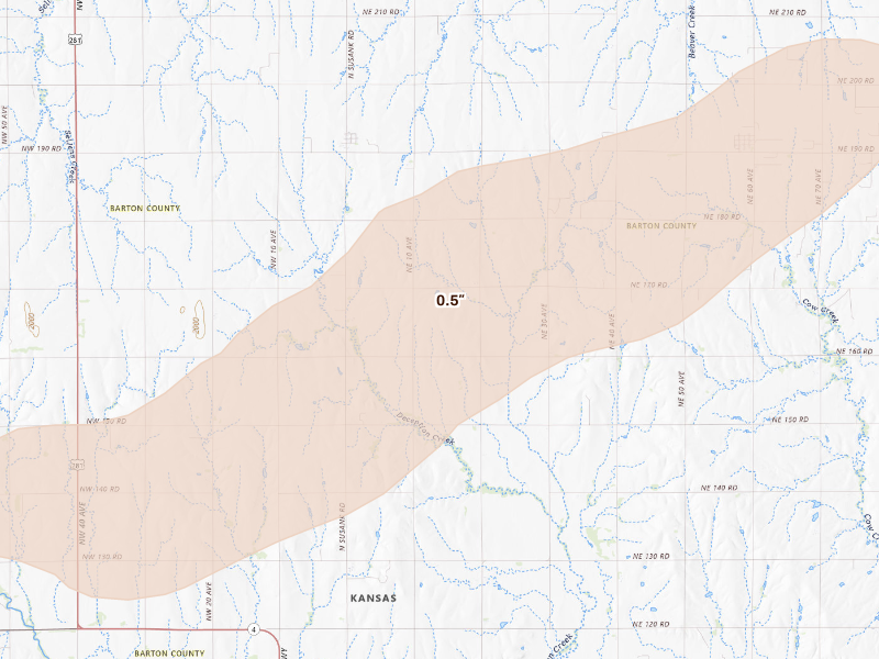 Radar-estimated hail-size map of the storm over Hoisington, KS