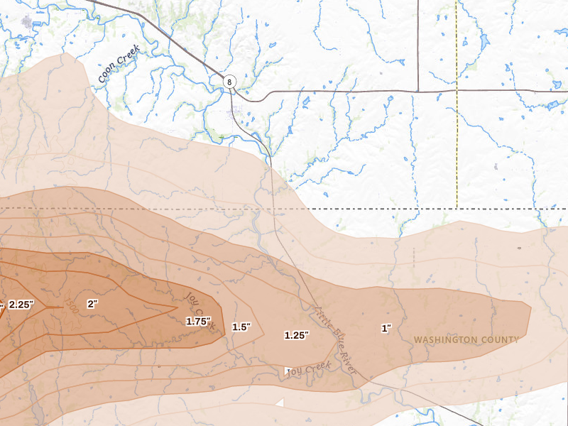 Radar-estimated hail-size map of the storm over Hollenberg, KS