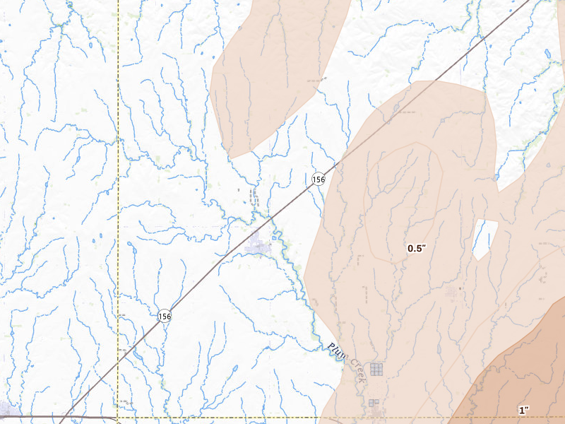 Radar-estimated hail-size map of the storm over Holyrood, KS on May 30, 2026