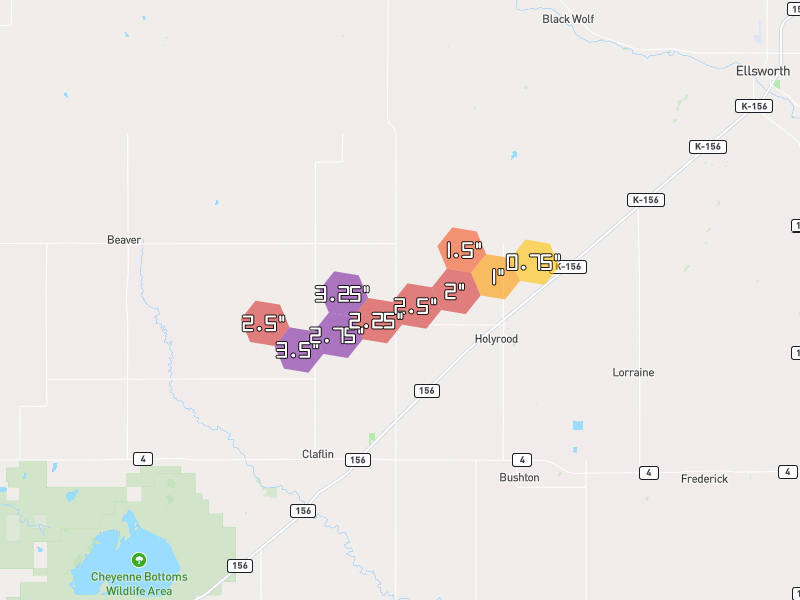 Hail map of Holyrood, KS on Jul 10, 2026, hail up to 3.5"