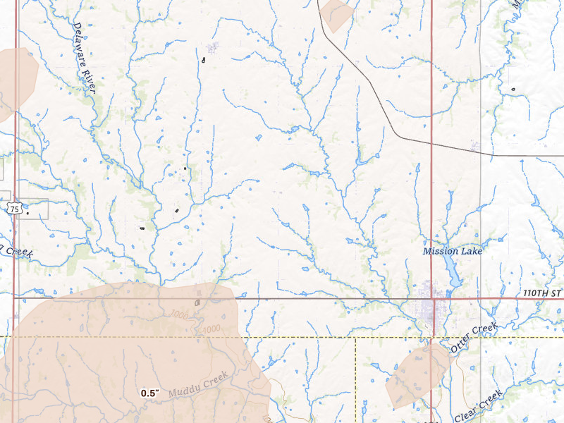 Radar-estimated hail-size map of the storm over Horton, KS on May 18, 2026