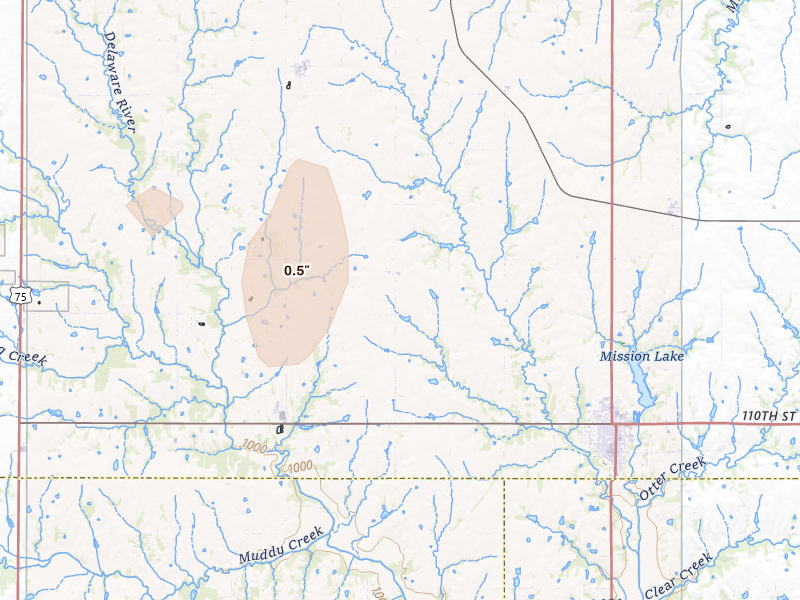 Radar-estimated hail-size map of the storm over Horton, KS on Jun 6, 2026