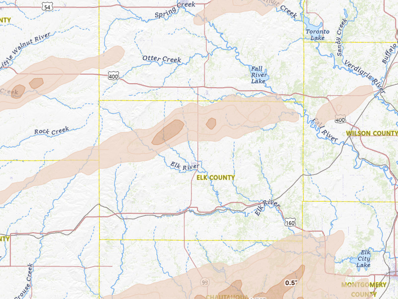 Radar-estimated hail-size map of the storm over Howard, KS on Apr 3, 2026
