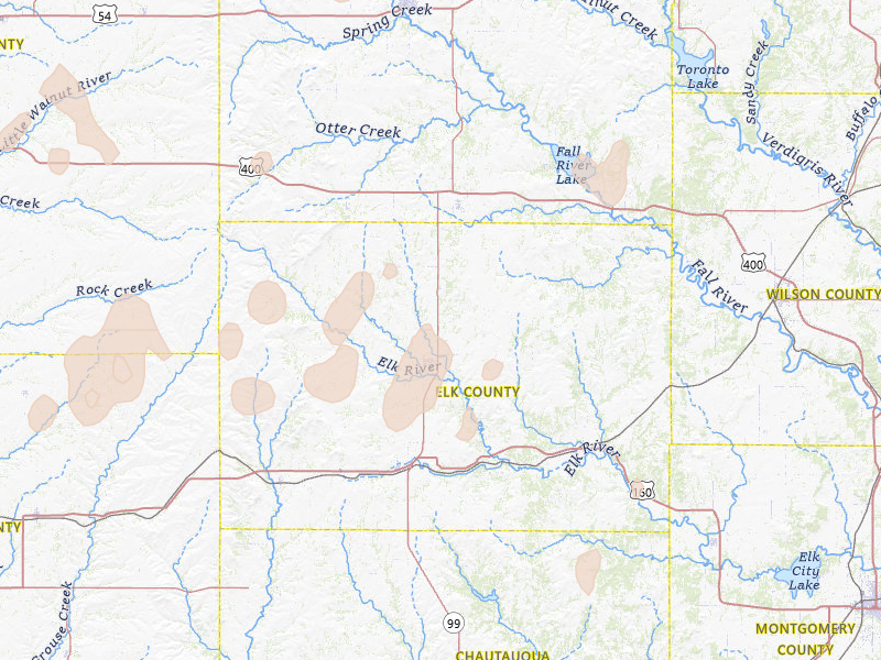 Radar-estimated hail-size map of the storm over Howard, KS on May 18, 2026