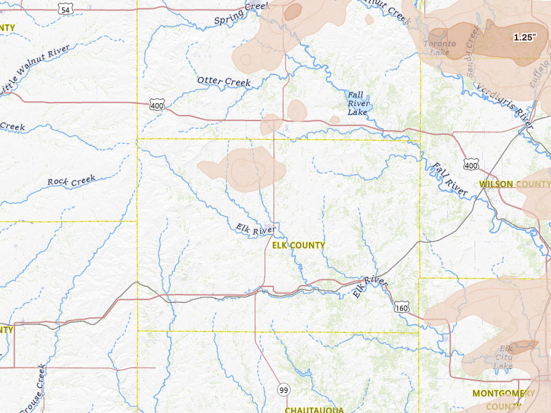 Radar-estimated hail-size map of the storm over Howard, KS on May 31, 2026
