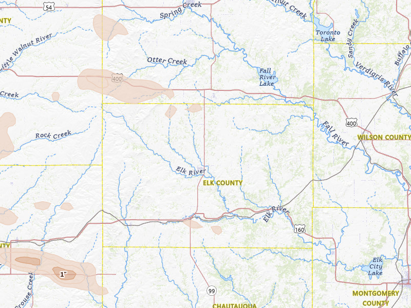 Radar-estimated hail-size map of the storm over Howard, KS on Jun 18, 2026