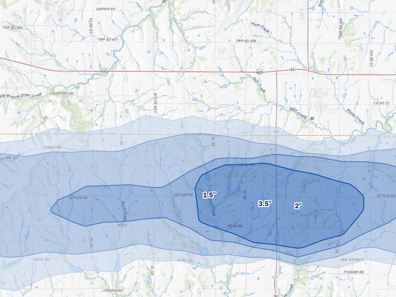 NEXRAD radar-signature map of the hail storm over Howard, KS on Aug 5, 2026