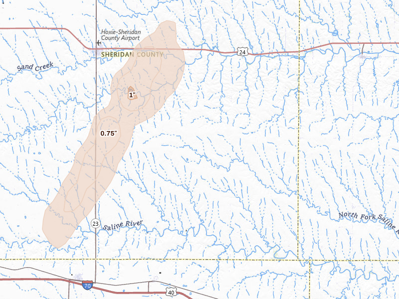 Radar-estimated hail-size map of the storm over Hoxie, KS on Apr 11, 2026