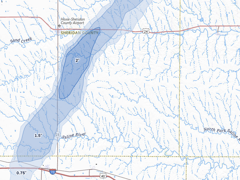 NEXRAD radar-signature map of the hail over Hoxie, KS
