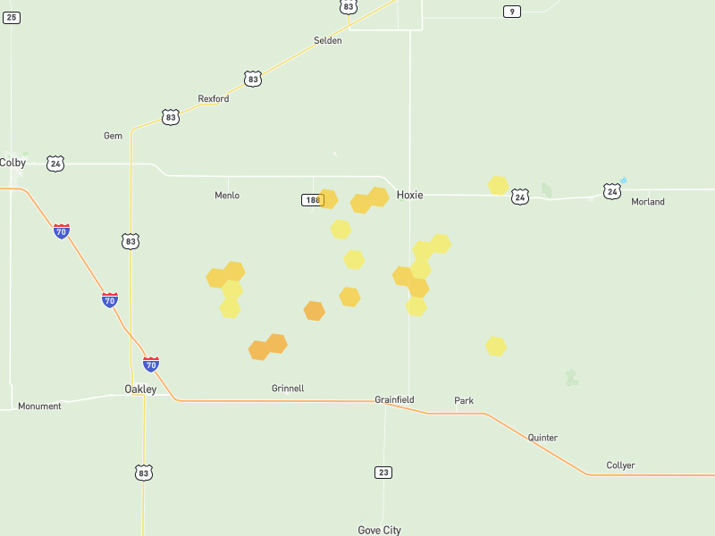 Hail map of Hoxie, KS on Jul 1, 2026, hail up to 1"