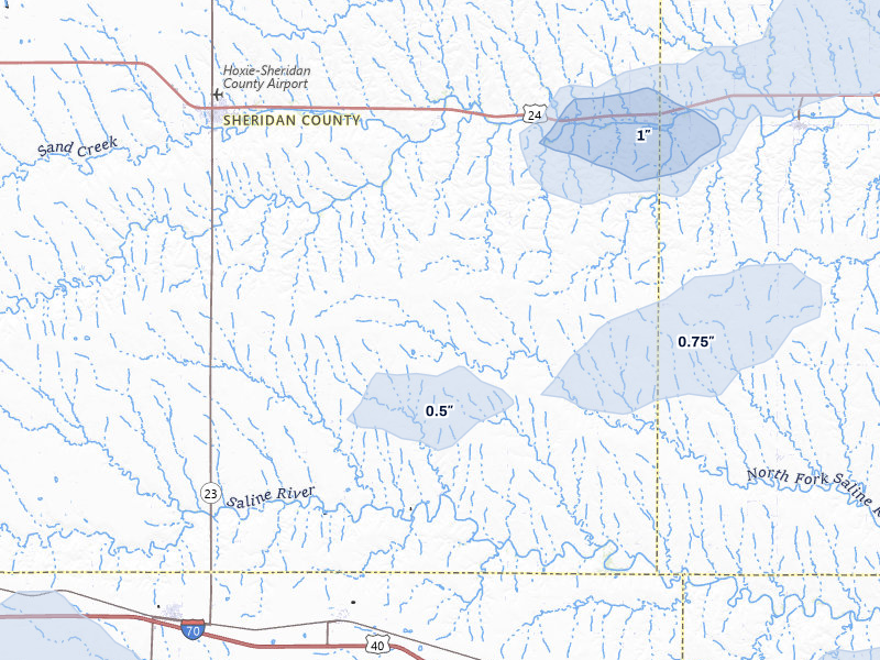 NEXRAD radar-signature map of the hail storm over Hoxie, KS on Jul 3, 2026
