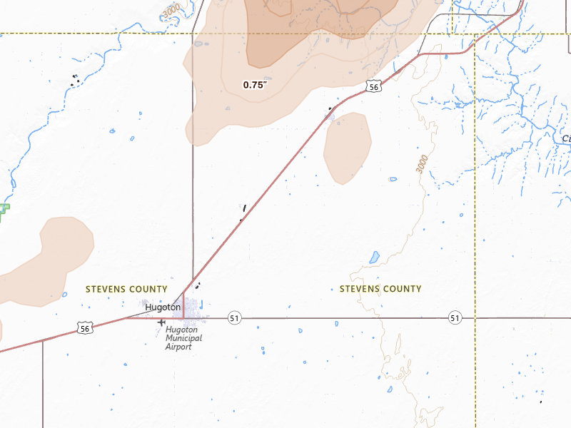 Radar-estimated hail-size map of the storm over Hugoton, KS on Jun 9, 2026
