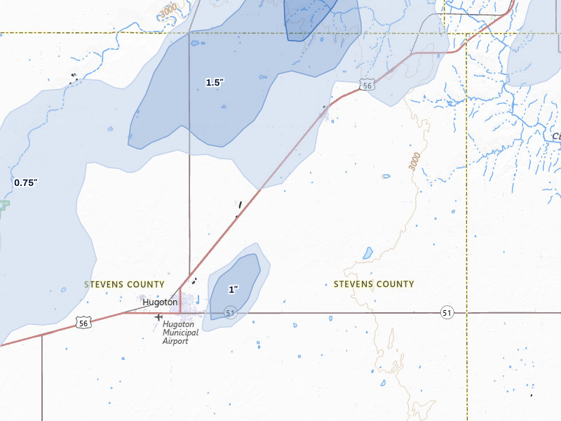 NEXRAD radar-signature map of the hail storm over Hugoton, KS on Jun 9, 2026