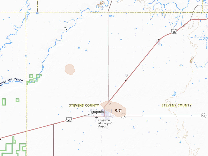 Radar-estimated hail-size map of the storm over Hugoton, KS
