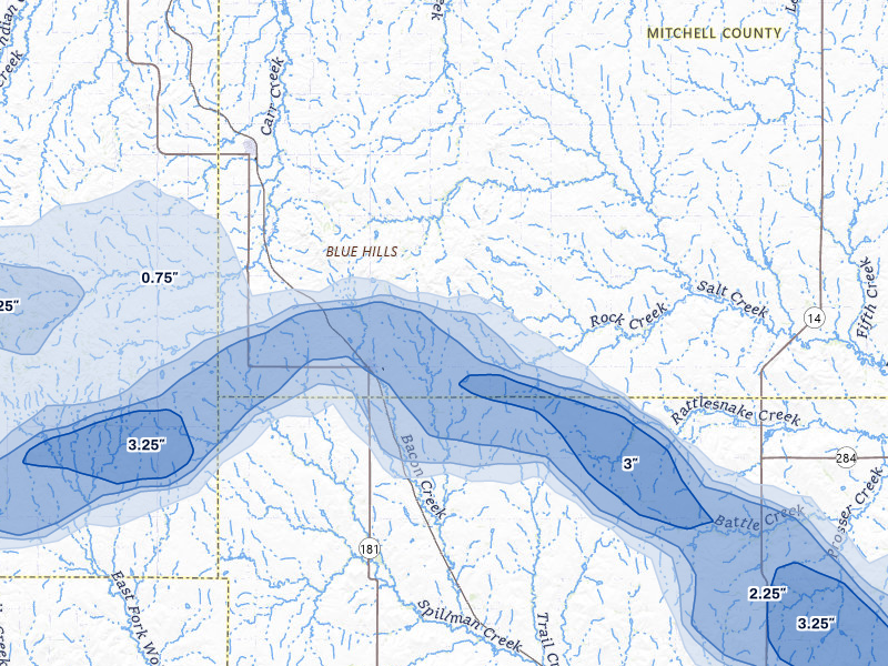 NEXRAD radar-signature map of the hail storm over Hunter, KS on Apr 9, 2026