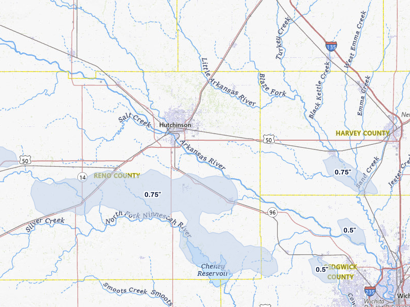NEXRAD radar-signature map of the hail over Hutchinson, KS