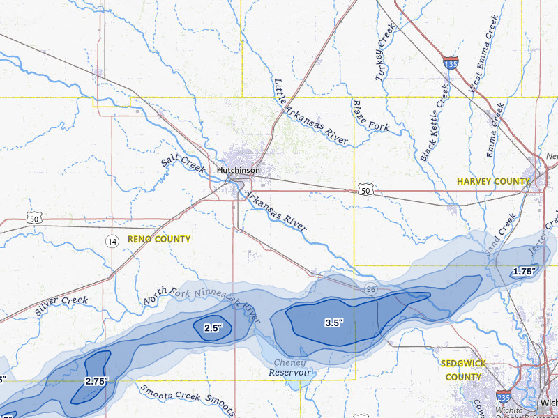 NEXRAD radar-signature map of the hail over Hutchinson, KS