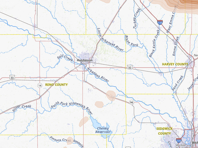 Radar-estimated hail-size map of the storm over Hutchinson, KS on Apr 26, 2026