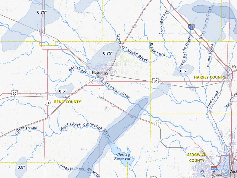 NEXRAD radar-signature map of the hail over Hutchinson, KS