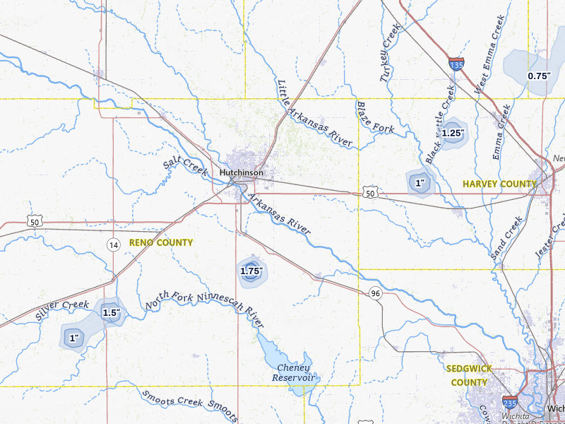 NEXRAD radar-signature map of the hail storm over Hutchinson, KS on May 17, 2026