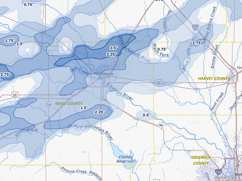 NEXRAD radar-signature map of the hail storm over Hutchinson, KS on May 18, 2026