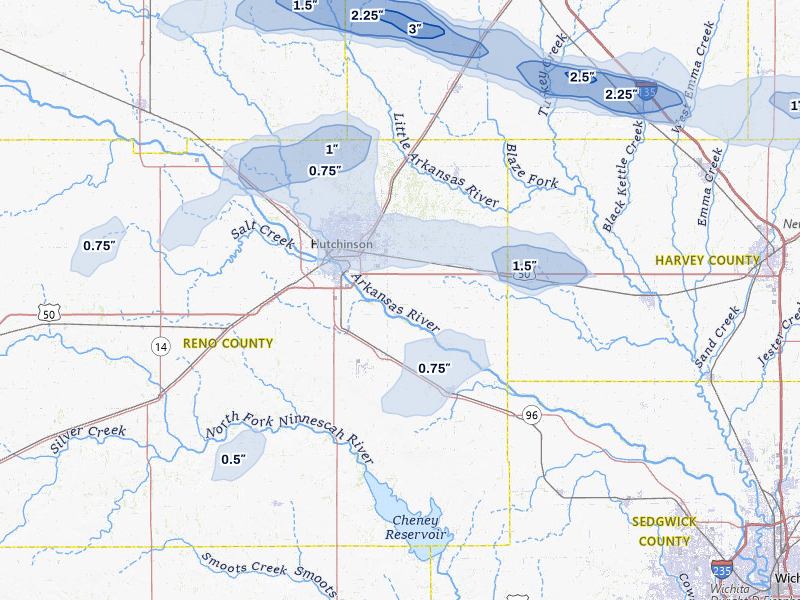 NEXRAD radar-signature map of the hail over Hutchinson, KS