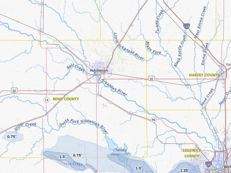 NEXRAD radar-signature map of the hail storm over Hutchinson, KS on Jul 10, 2026