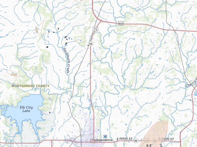 Radar-estimated hail-size map of the storm over Independence, KS on Mar 6, 2026