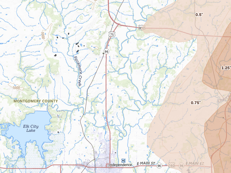 Radar-estimated hail-size map of the storm over Independence, KS