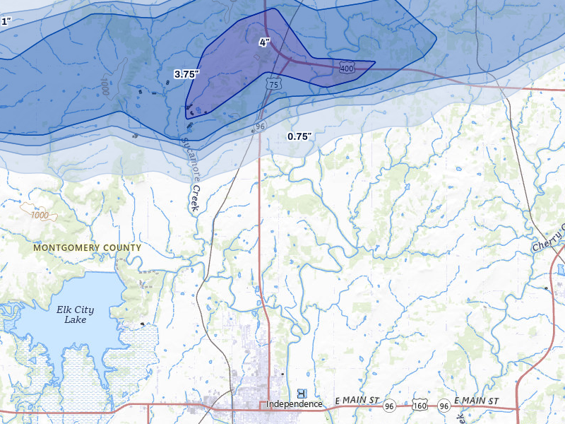 NEXRAD radar-signature map of the hail over Independence, KS