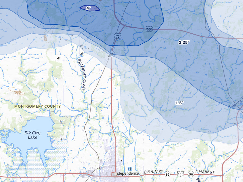 NEXRAD radar-signature map of the hail over Independence, KS