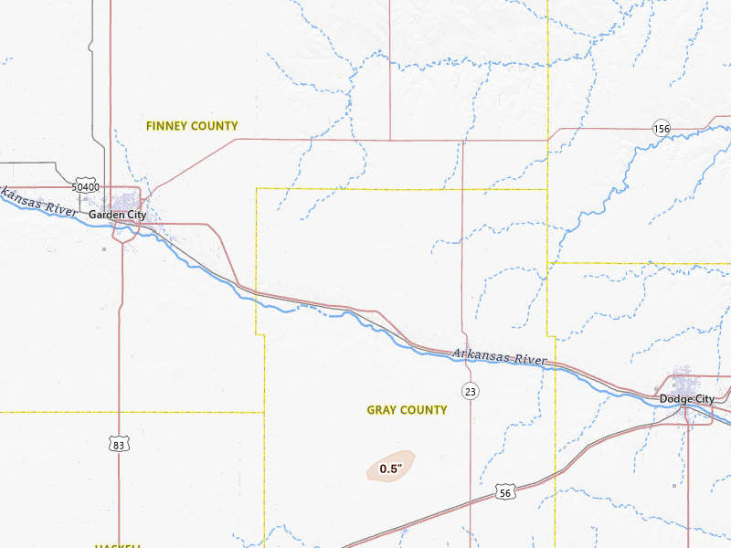 Radar-estimated hail-size map of the storm over Ingalls, KS on Apr 9, 2026