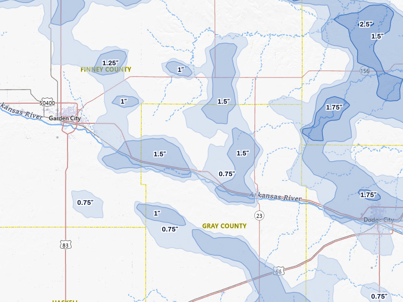 NEXRAD radar-signature map of the hail storm over Ingalls, KS on Jun 1, 2026