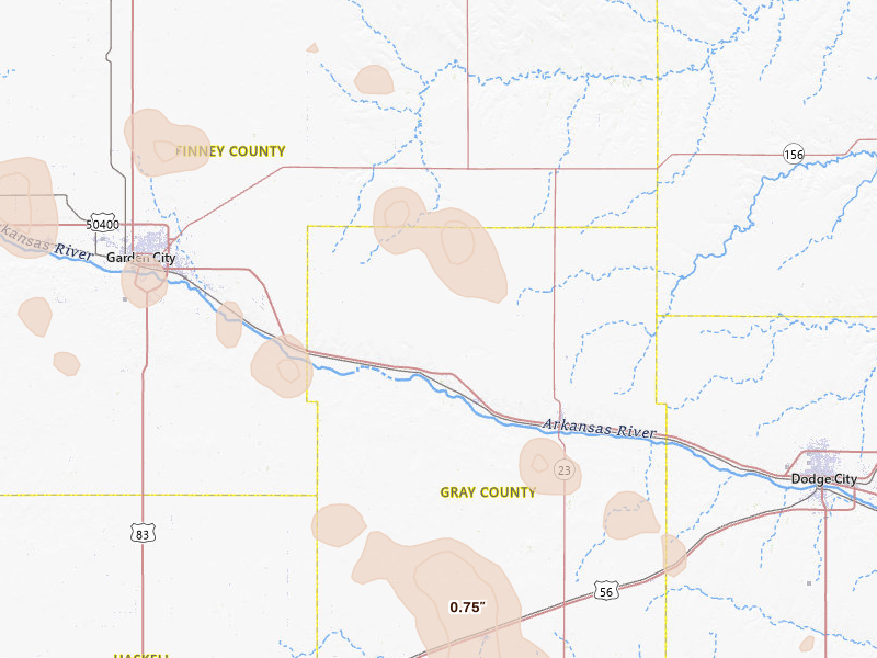Radar-estimated hail-size map of the storm over Ingalls, KS