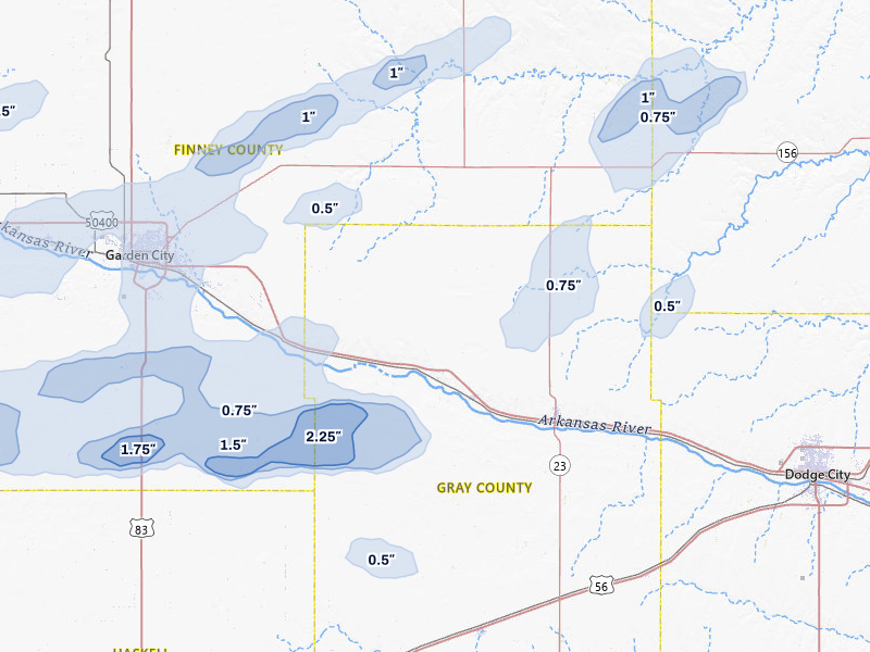 NEXRAD radar-signature map of the hail over Ingalls, KS