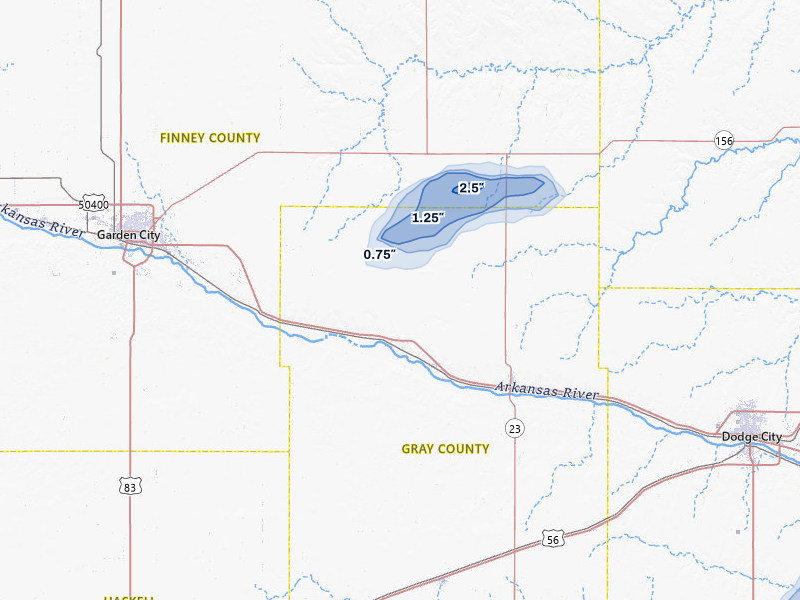NEXRAD radar-signature map of the hail storm over Ingalls, KS on Jul 9, 2026