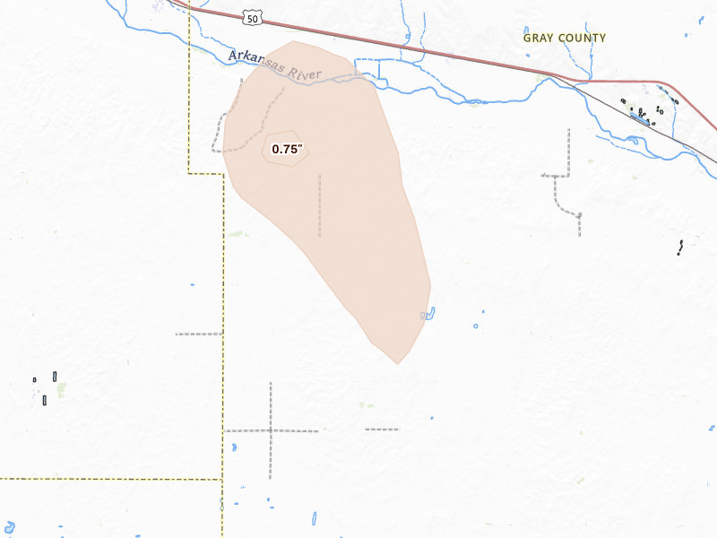 Radar-estimated hail-size map of the storm over Ingalls, KS on Aug 26, 2026