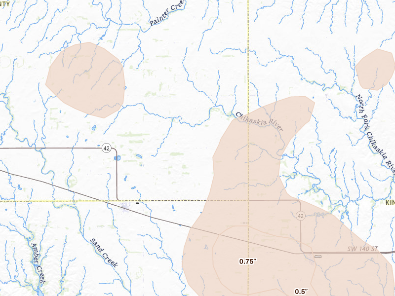 Radar-estimated hail-size map of the storm over Isabel, KS on Jun 1, 2026