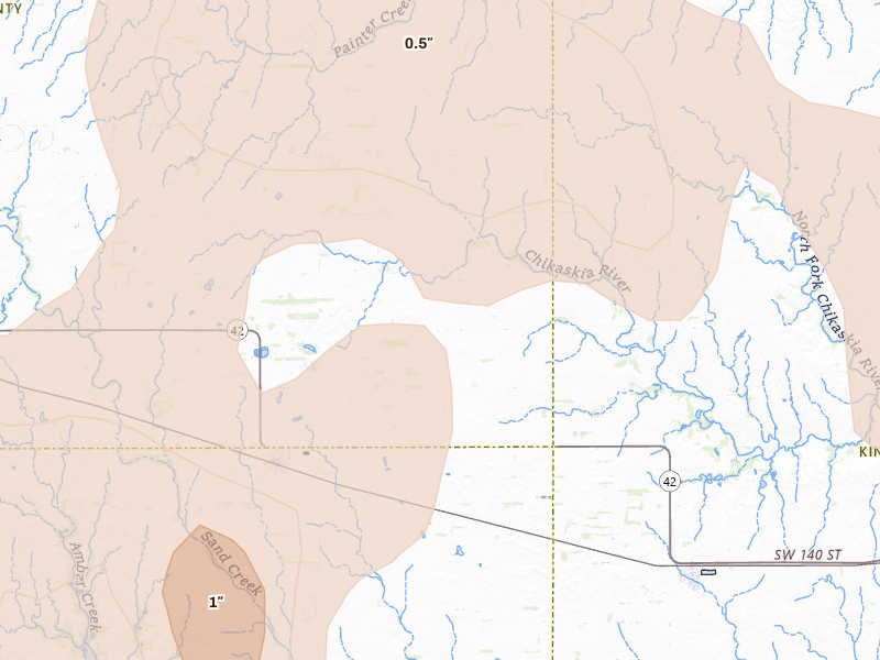 Radar-estimated hail-size map of the storm over Isabel, KS on Jun 20, 2026