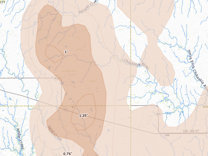 Radar-estimated hail-size map of the storm over Isabel, KS