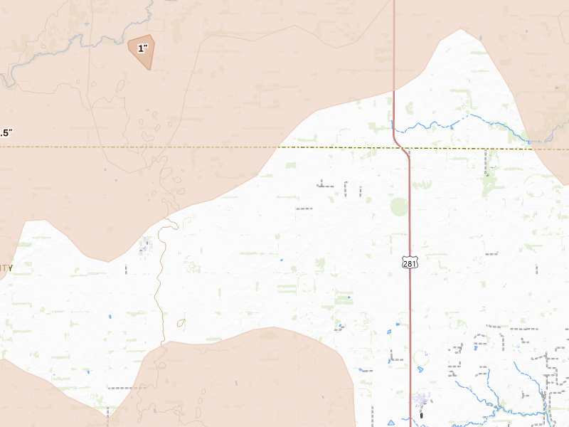 Radar-estimated hail-size map of the storm over Iuka, KS on Jun 1, 2026
