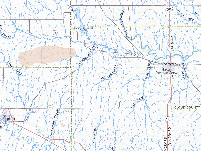 Radar-estimated hail-size map of the storm over Jamestown, KS on Apr 9, 2026